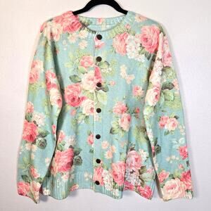 Cottagecore Spring Essential Cardigan Women's XXL Romantic Roses Garden Fairy